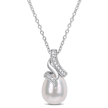 Pendentif sur chaîne Miabella avec perle d’eau douce cultivée 8,5-9mm et accents de diamants en argent sterling