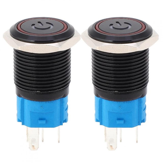 Noref 2 Pcs Interrupteur Métallique Auto-Bloquant de 16 mm avec Lampe DEL et