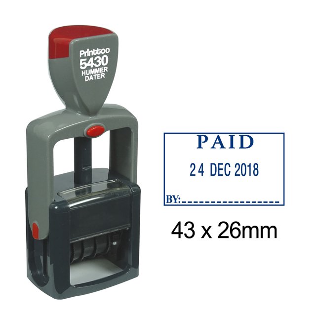 Printtoo Paid By Text And Sign Space Heavy Duty Dater Stamp Self Inking Stationery Rubber Stamp-Blue
