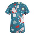 thumbnail image 3 of RKSTN Hauts de Noël pour Femmes Manches Courtes Col en V Uniforme de Travail Imprimé Arbre de Noël Élan Neige avec Poches, 3 of 4