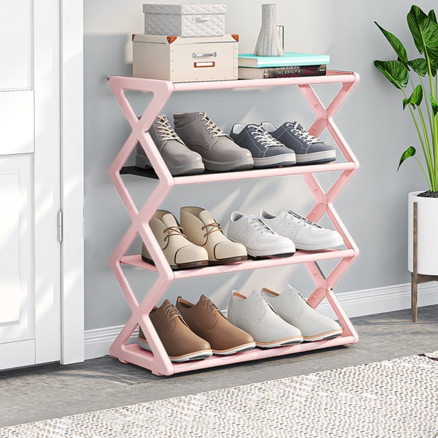 FcBaudy Shoe Rack, Shoe Rack Organizer Household X Type Shoe Rack Multifunctional Double Steel Tube Assembly Shoe Cabinet Dormitory Shelf p lastic shoe rack