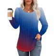 thumbnail image 1 of RXIRUCGD Haut à Manches Longues Imprimé pour Femme, Décontracté, Mode, Ample, Plissé, Col Rond, Bleu, Taille : TG, 1 of 8