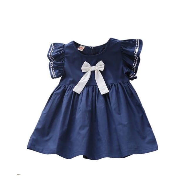 MesaSe MesaSe Robe d'Été Décontractée Mode Bébé Blanche Bleue Manches Courtes Nœud Princesse Douce Robe de Fête Vêtements pour Enfants