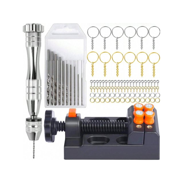 Hand Drill, Tweezers & Pin Vice Drill Bit Set For Jewelry Making, Miniature Drill With Small Drill Bits, Drill Chuck & Pin Vise, 100pcs Key Chain Making Supplies, Resin Tools For Diy Jewelry Keychain