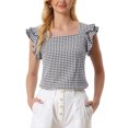 thumbnail image 1 of INSPIRE CHIC Women's Gingham Tops Square Neck Ruffle Cap Sleeves Summer Blouse S Black, 1 of 6