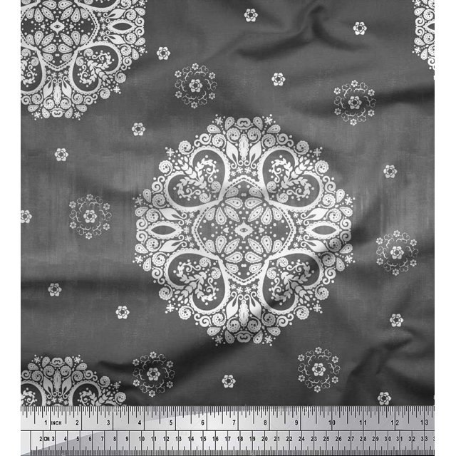 Soimoi Poly Georgette Fabric Mandala Decorative Print Fabric by Yard 52 Inch Wide