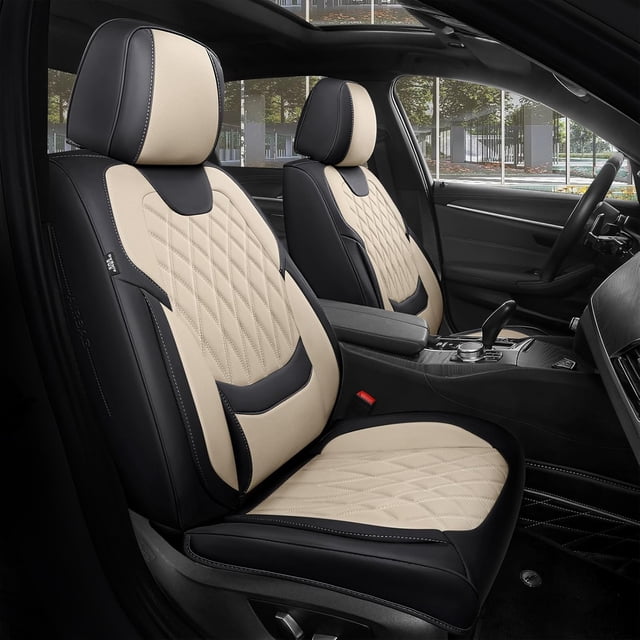 Car Seat Covers Full Set Faux Nappa Leather Seat Covers for Cars Breathable Front Seats with Lumbar Support and Rear Fit for Automotive Sedans SUVs Pickups
