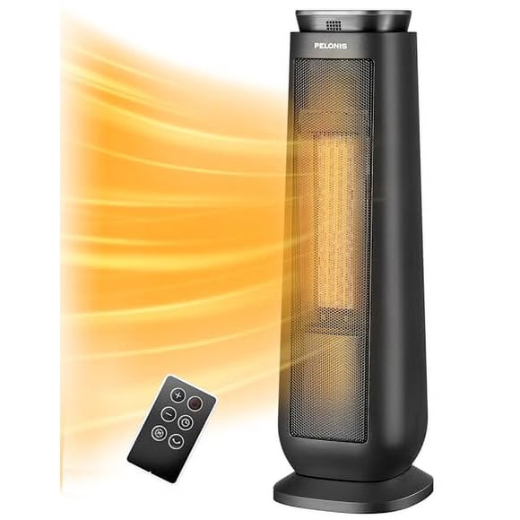 Pelonis Space Heater Portable for Indoor Use, 23 Inch Electric Heater with remote for Bedroom, 1500W PTC Fan Heater with Overheating& tip-over Protection, Quiet, Energy Efficient,