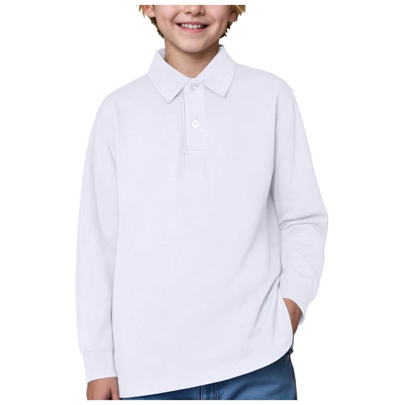 Wxirdiow Polo Shirts for Kids Boys Baby School Uniform Polo Shirts Toddler Boys Long Sleeve Classic Collared Shirt Lightweight and Soft Holidays Tops White Size,12-13 Years