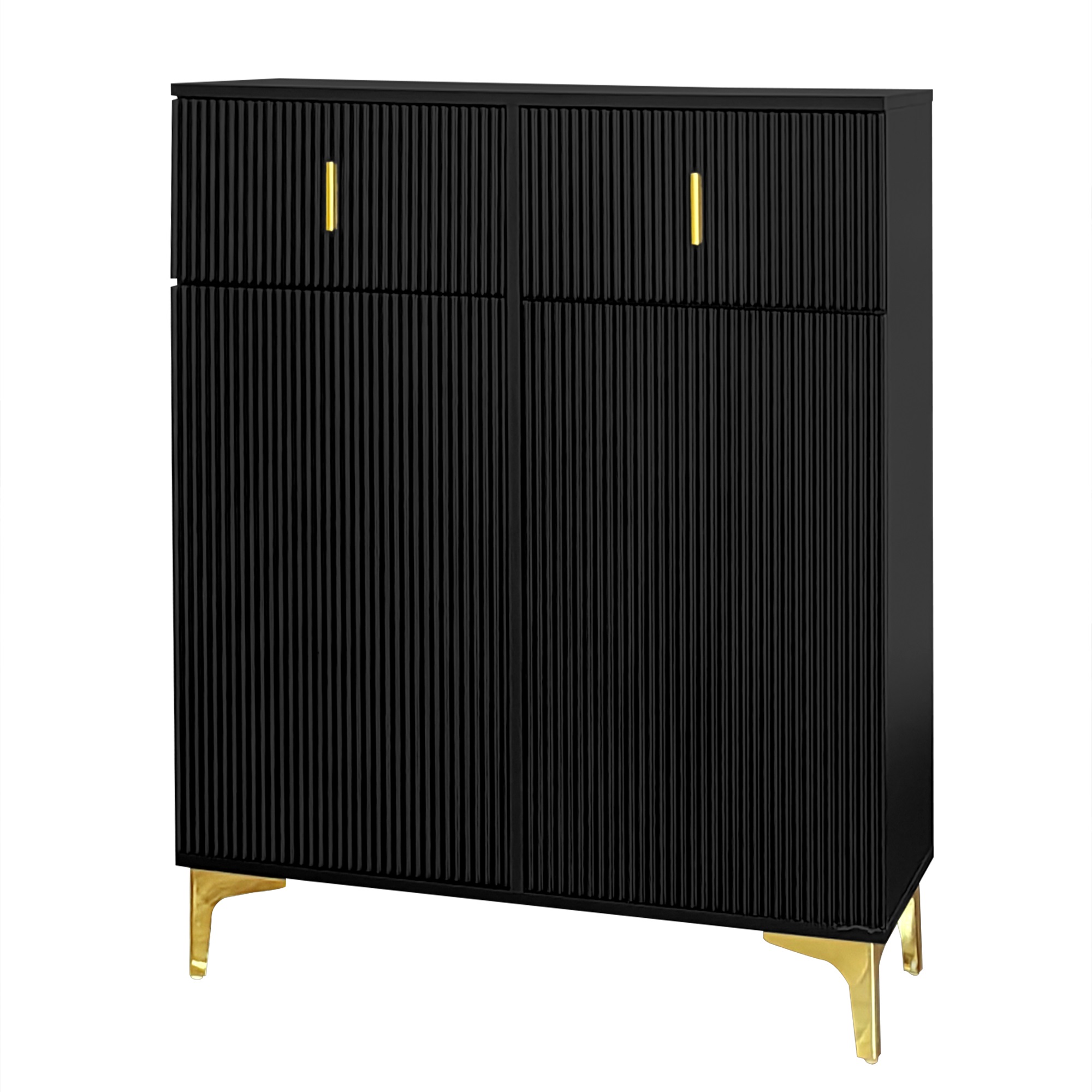 Homy Casa armoire de rangement noire avec 2 tiroirs, portes à fermeture douce et accents dorés
