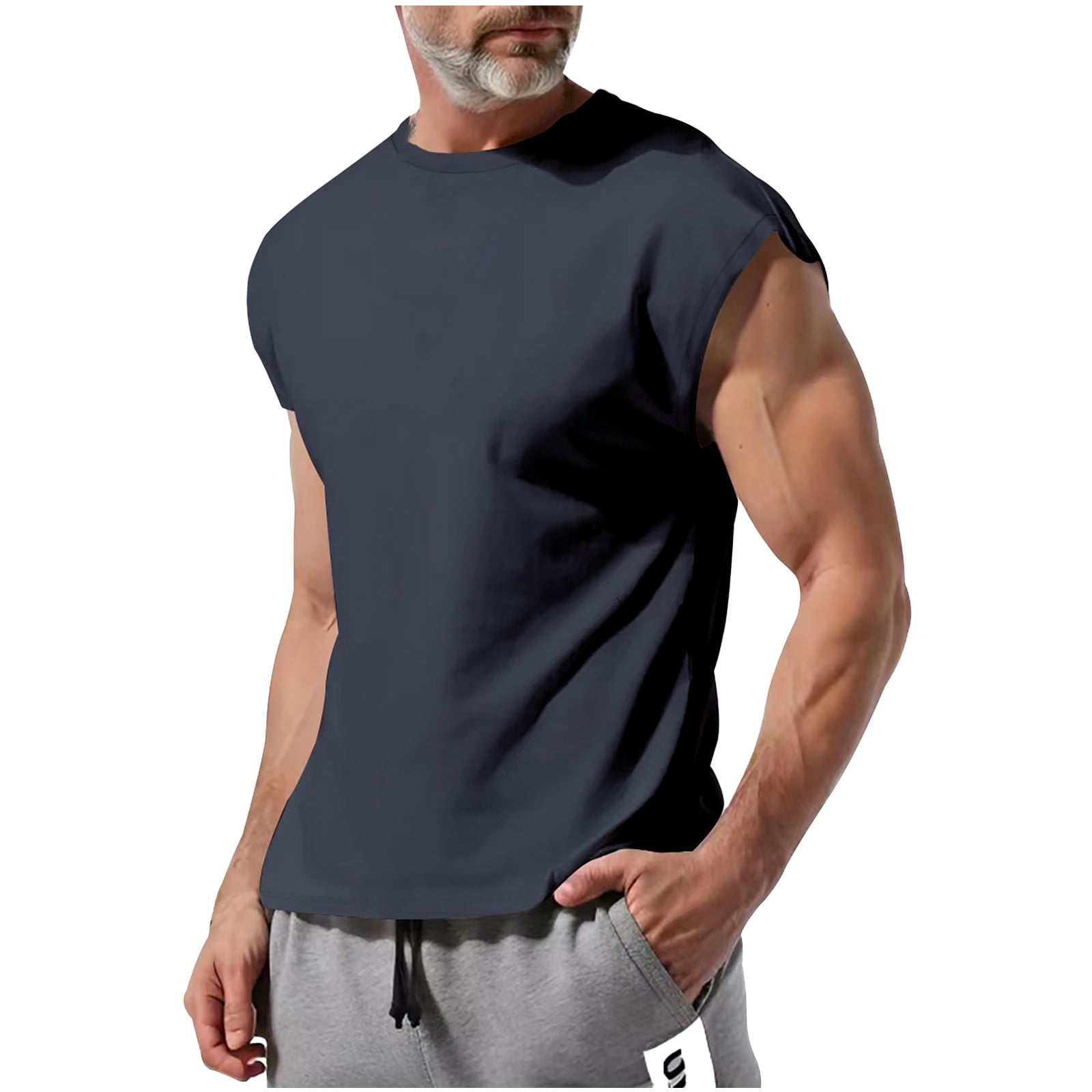 Timegard Débardeur pour Homme à Manches Cap, Col Ras du Cou, Chandails de Couleur Unie, Été, Décontracté, Léger, T-Shirt Basique