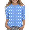 thumbnail image 2 of COM1950s Shirts for Girls, Children's Fashion Solid Color 3/4 Sleeve Round Neck Tops/Shirt, 2 of 8