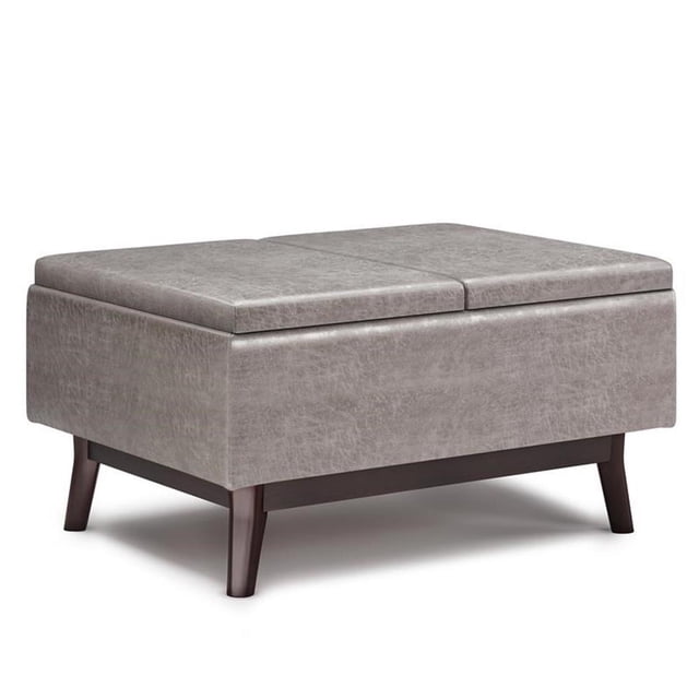 Owen Pouf de Rangement de Table à Dessus Plateau de 34 Po en Similicuir Gris Vieilli