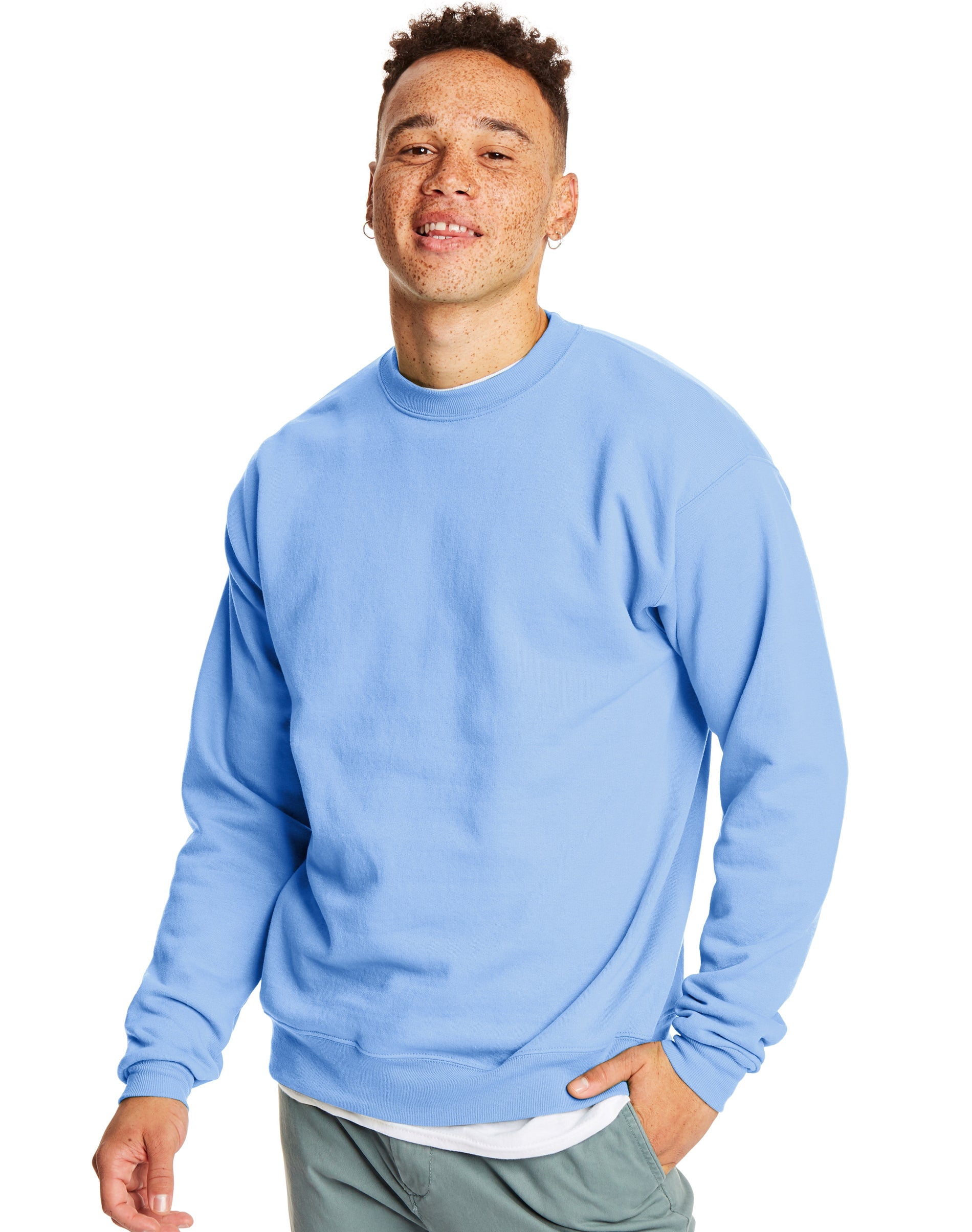 Hanes Chandail Molletonné à Col Rond EcoSmart pour Hommes, P, Bleu Pâle
