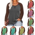 thumbnail image 1 of Yuyuzo Hauts pour Femmes Grande Taille à Manches Longues à Blocs de Couleur, Col Rond, Coupe Ample, Tunique Confortable, 1 of 7