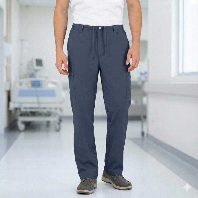Perflex Men’s Scrub Pants – Comfort Stretch – Zipper Closure – Multi-Pocket – Size M/Medium