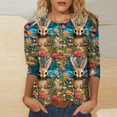 thumbnail image 2 of RKSTN Womens Tops Casual Fashion Cute Easter Bunny Printed 3/4 Sleeve Round Neck Tops Spring Summer 3D Printed Ruched Pullover Blouse Tops, 2 of 5