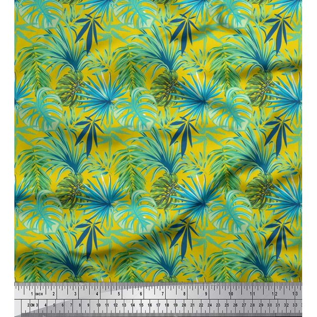 Soimoi Polyester Crepe Fabric Tropical Leaves Decor Fabric Printed Yard 52 Inch Wide