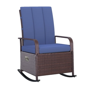 Outsunny Chaise Berçante en Osier avec Coussin Doux Repose-Pieds Réglable Bleu