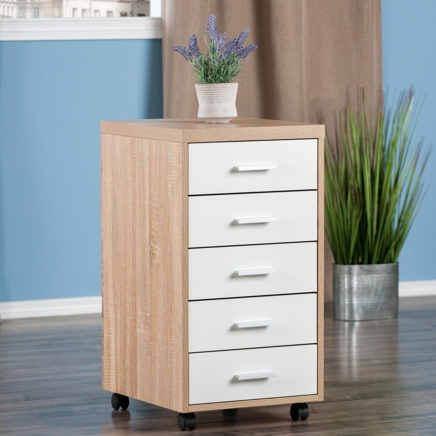 Winsome Kenner Mobile Storage Cabinet, 5 Drawers, Reclaimed Wood/White Finish