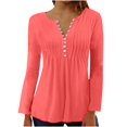 thumbnail image 1 of HKEJIAOI Polyester Manches Longues Haut Uni Femme Boutonné Col Rond Coupe Classique, 1 of 4