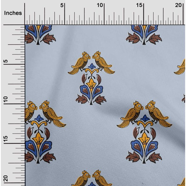 oneOone Cotton Poplin Fabric Leaves|Bird & Floral Block Print Sewing Fabric BTY 56 Inch Wide