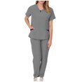 thumbnail image 2 of Women Scrub Sets, V Neck Medical Uniform Top with Pockets, Drawstring Scrub Pants, Nurse Uniform Sets for Work, Casual Two-Piece Outfits, 2 of 7
