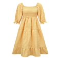 thumbnail image 4 of Femmes Été Robe Bohème Adultes Off-Épaule Smocked Puff Manches Plaid une Seule Pièce, 4 of 7