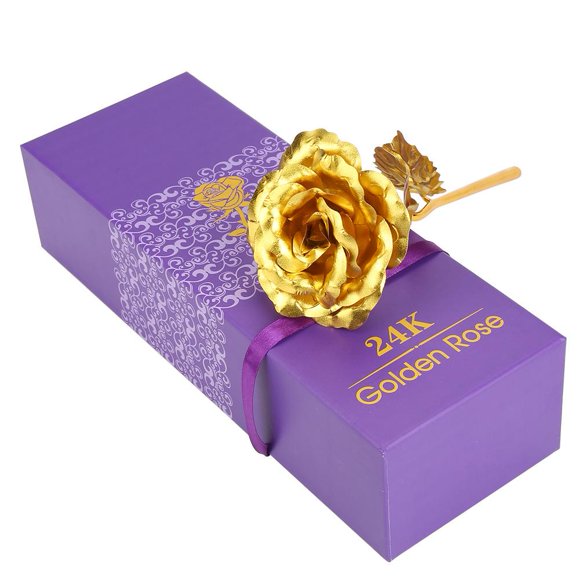 Long Stem Dipped 24k Gold Foil Collectible Rose Flower, Gifts for Mother's Day, Thanksgiving Day, Valentine's Day, Anniversary, Birthday, Christmas Day, Gift for Women Gold Rose Flower Love Forever