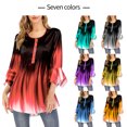 thumbnail image 2 of Gradient Color T Shirt Women Gradient T Shirt Casual Button Round Collar Ruffle Sleeve Blouse Swing Loose Top, 2 of 9