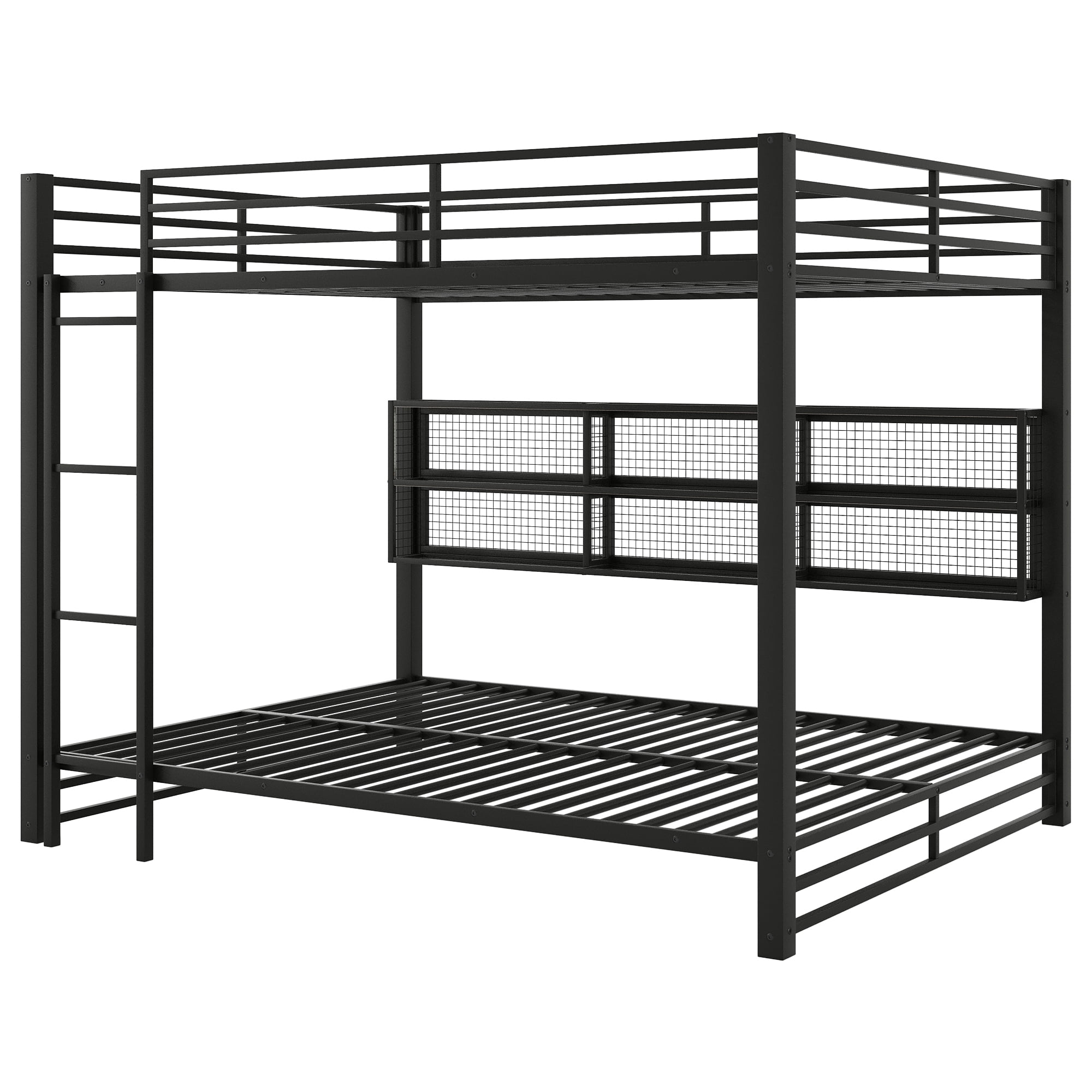 Noble House Metal Queen over Queen Bunk Bed with Storage Cabinets and LED, Black
