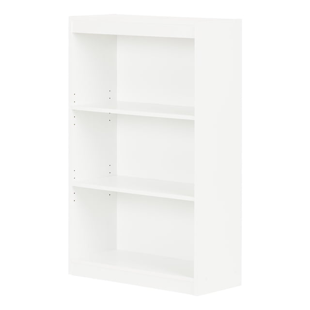 South Shore Axess 3-Shelf Bookcase in pure white, front-facing with three open shelves including two adjustable shelves for versatile open storage, featuring straight lines and a smooth finish ideal for office furniture and bookshelves.