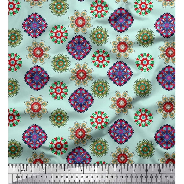 Soimoi Poly Georgette Fabric Mandala Kaleidoscope Print Sewing Fabric Yard 52 Inch Wide