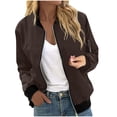 thumbnail image 1 of Womens Fashion Jacket Casual Stand Collar Zip Up Lightweight Coat Fall Color Block Jackets with Pockets Brown XL, 1 of 7