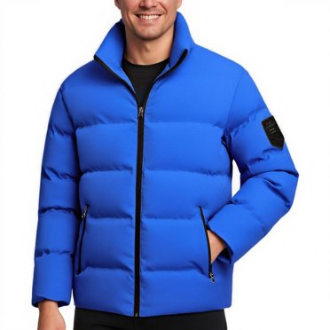 hoksml Men's Winter Puffer Jacket Stand Collar Thick Quilted Insulated Coat for Men with Zippered Pockets