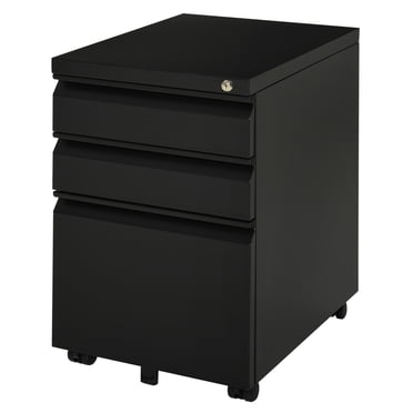 CoSoTower 3 Drawer Filing Cabinet, Lockable Office Storage Cabinet on Wheels for Legal, Letter, A4 Files, Black