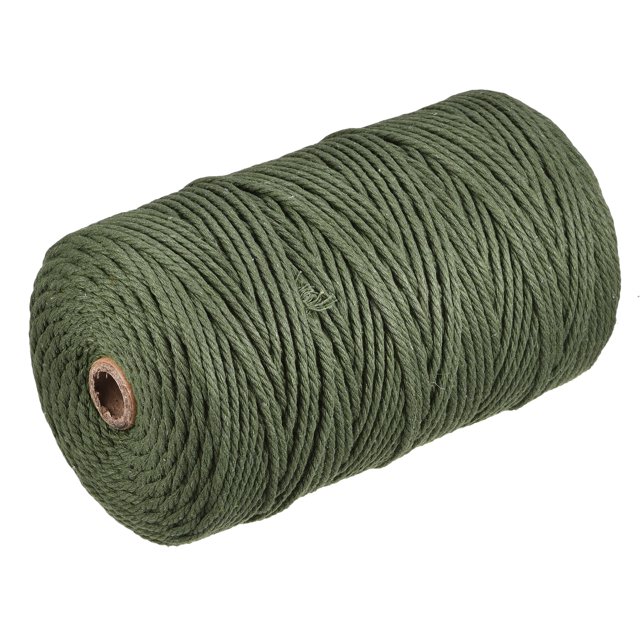 Unique Bargains Cotton Rope Twine String Twisted Braided Cord, Army Green 200m/218 Yard for Wall Hanging, Macrame Knotting