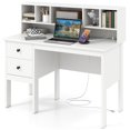 thumbnail image 1 of Costway Bureau d'Ordinateur 48 Pouces Table d'Écriture avec Prises Électriques Huche à 5 Casiers 2 Tiroirs de Rangement, 1 of 10