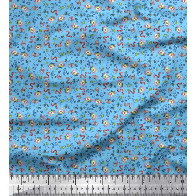Soimoi Moss Georgette Fabric Earthworm,Fruit & Insect Decor Fabric Printed Yard 42 Inch Wide
