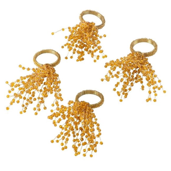 SARO NR389.GL Beaded Spray Design Napkin Ring Gold - Set of 4