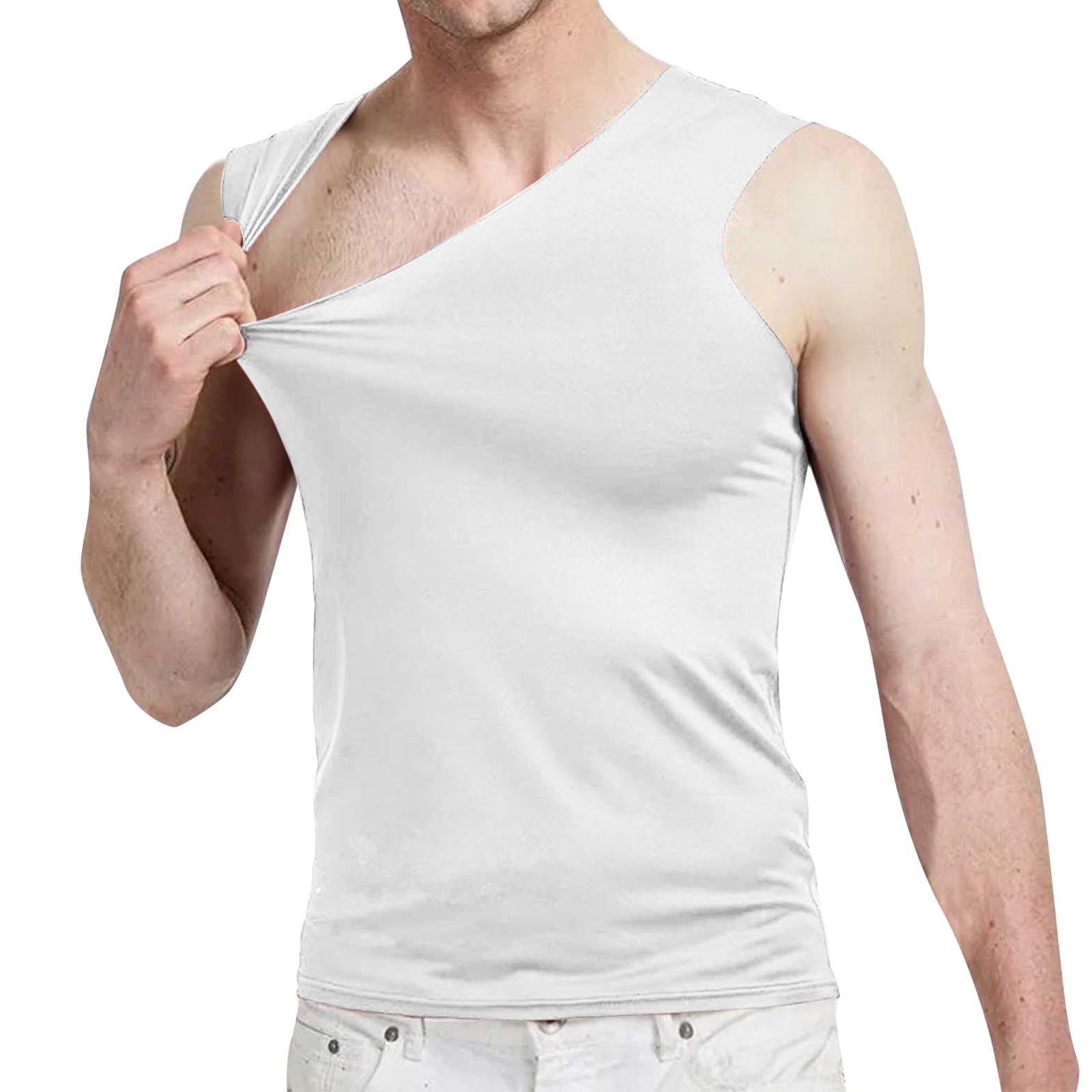 LOVZFMLL Tank Tops for Men's Pullover Solid Color T-shirt Outdoor Elastic Tight Without Marksr Solid Color V-Neck Tank