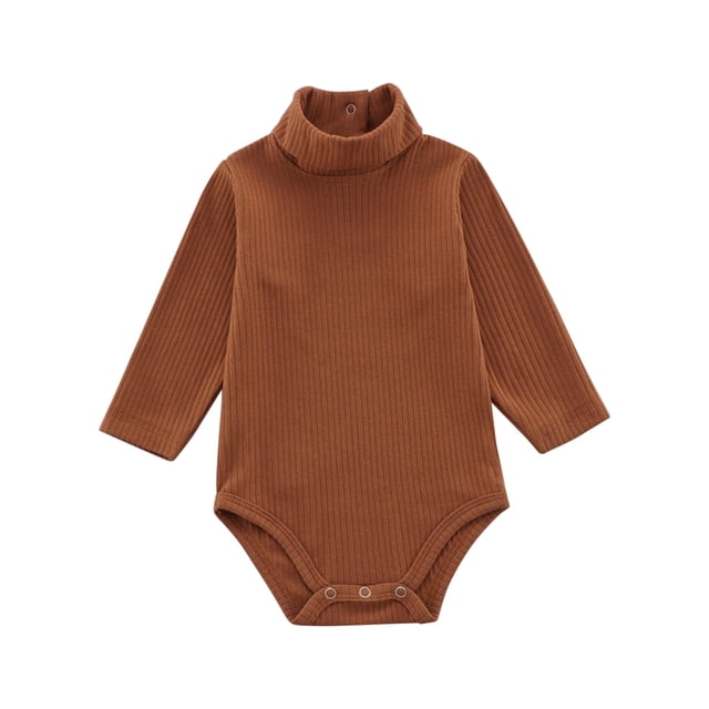 FAIWAD Baby Girl Boy Romper Long Sleeve Turtleneck Jumpsuit Ribbed Button Spring Bodysuit