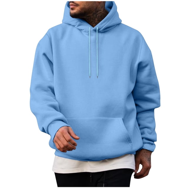 Pisexur Chandails en Molleton pour Hommes Couleur Unie à Capuche avec Cordon de Serrage Col Rond Manches Longues Mode Décontractée Ample Chandail avec Poche