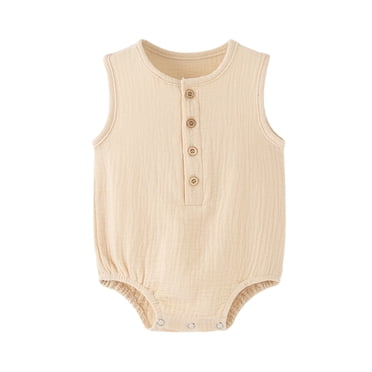 Besolor Barboteuse une Pièce pour Nouveau-Né Garçon Fille, Justaucorps Sans Manches à Boutons, Combinaison d'Été