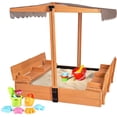 thumbnail image 1 of Aivituvin Outdoor Sandbox with UV-Resistant Canopy, Sand Box with 2 Foldable Seats, 47"x47" Length, 1 of 11
