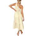 thumbnail image 3 of Robe Longue Femme Décontractée Plissée Midi Fête Danse Plage Vacances Bureau Mode Été Abricot L, 3 of 7