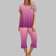 thumbnail image 1 of Offre à Durée Limitée Iumwxz Tenues de Pyjama Décontractées et Fluides Tenues d'Été Mignonnes pour Femmes Imprimé Dégradé Col Rond Manches Courtes Taille Élastique Pantalon Court Tenues pour Femmes Cadeaux de Vacances, 1 of 9