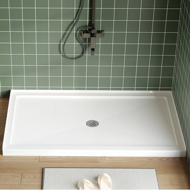 Shower Base Pan 60x36 Inch - Non-Slip Center Drain, White for Bathroom