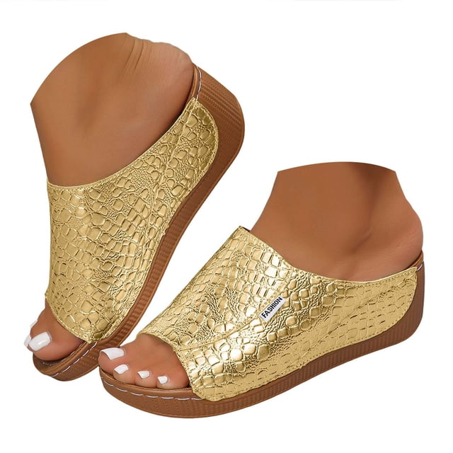 IUJSOY Womens Sandals Comfortable Platform Wedge Sandals Retro Pattern Slip on Summer Slippers