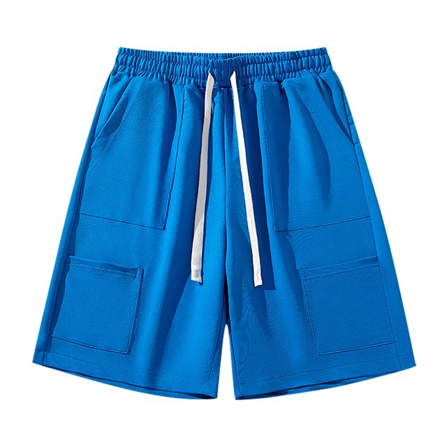 Men's Sports Shorts Multiple Pockets Running Training Basketball Shorts(Blue,L)